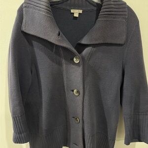 J.Jill Navy 100% Cotton knit mock neck Button-Up Cardigan